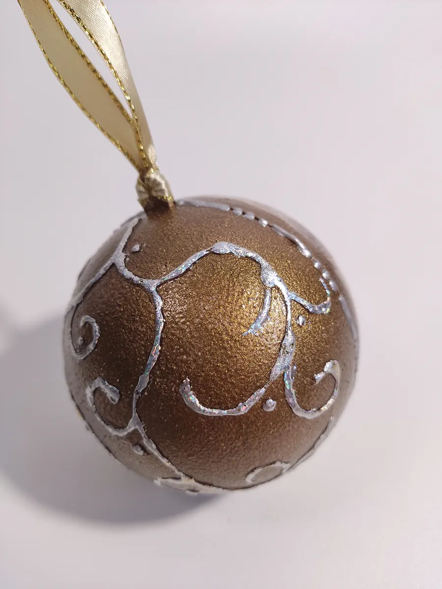 XMAS-0040 (7) Σετ 2 χειροποίητα στολίδια μπάλες 8cm χρυσές με εικόνες με κερί