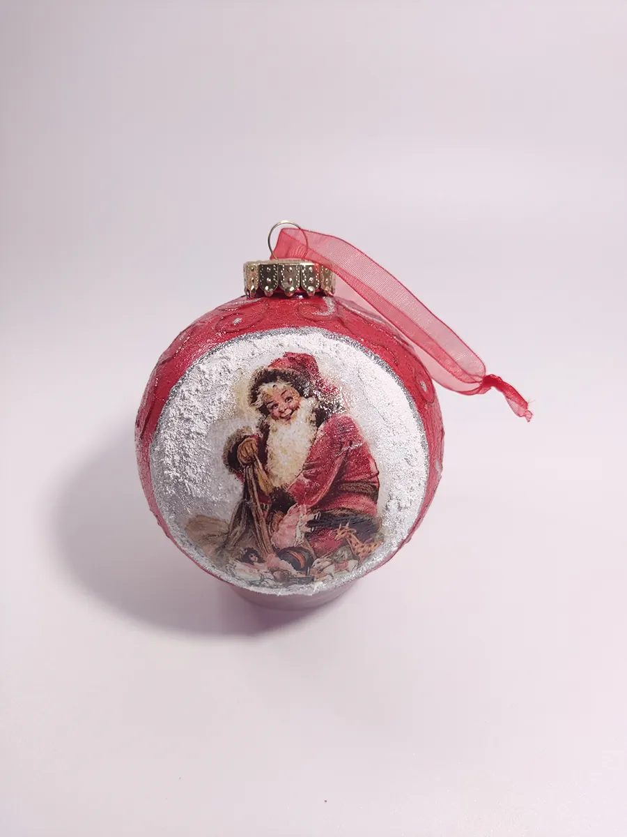 Σετ 2 χριστουγεννιάτικες χειροποίητες μπάλες 10cm με vintage εικόνες