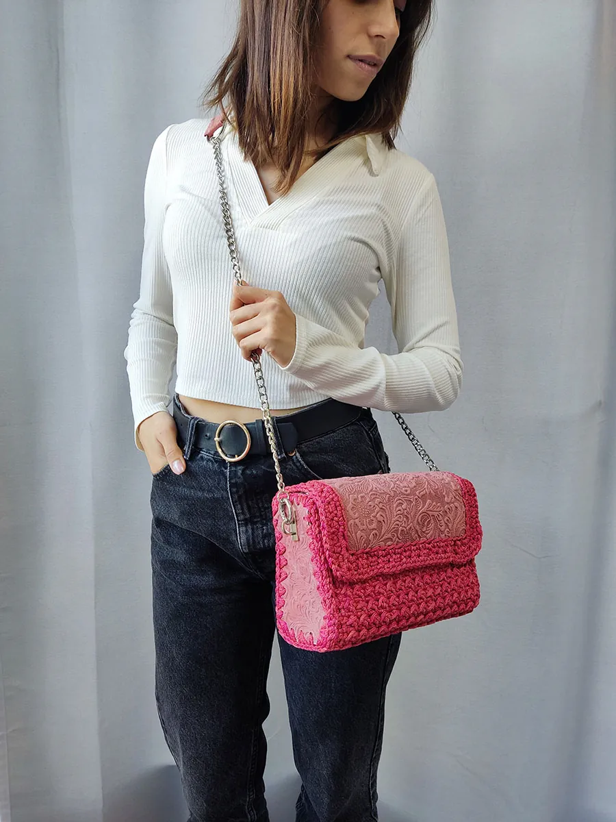 BAG-0006 (3) Χειροποίητη δερμάτινη τσάντα κοραλί