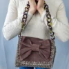 BAG-0031 (1) Χειροποίητη Πλεκτή Τσάντα σε Σκούρο Καφέ με Σουέτ Καπάκι και Φιόγκο | CHRISARTI