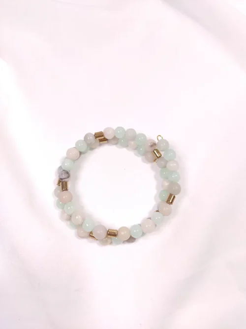 Βραχιόλι με σύρμα μνήμης αμαζονίτη νεφρίτη & αιματίτη / 2 σειρές