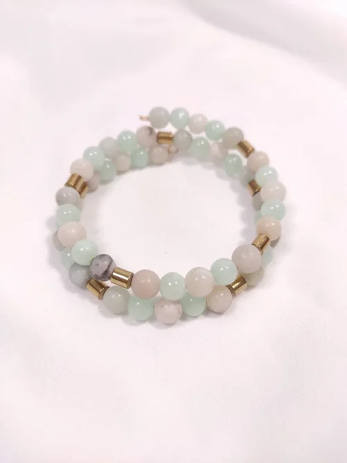 Βραχιόλι με σύρμα μνήμης αμαζονίτη νεφρίτη & αιματίτη / 2 σειρές