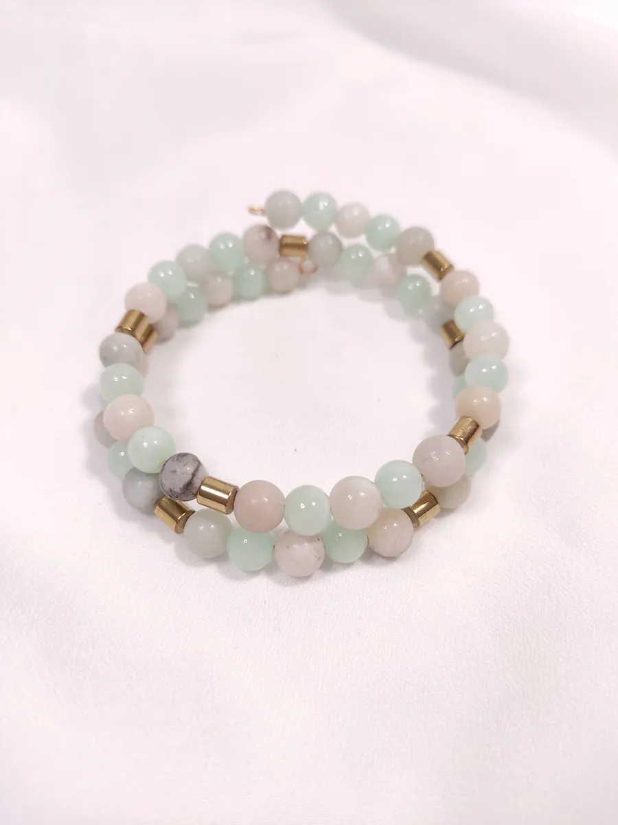 Βραχιόλι με σύρμα μνήμης αμαζονίτη νεφρίτη & αιματίτη / 2 σειρές