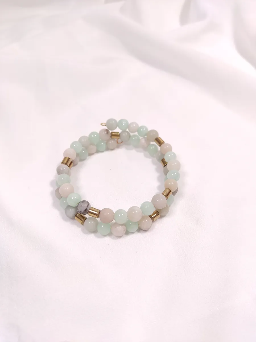 Βραχιόλι με σύρμα μνήμης αμαζονίτη νεφρίτη & αιματίτη / 2 σειρές