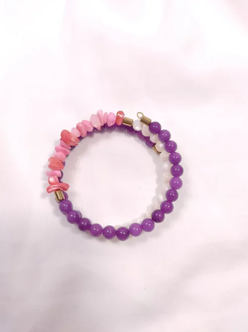 BRACELET-0031 (2) Βραχιόλι με σύρμα μνήμης φίλντισι νεφρίτη αιματίτη & κοχύλι / 2 σειρές