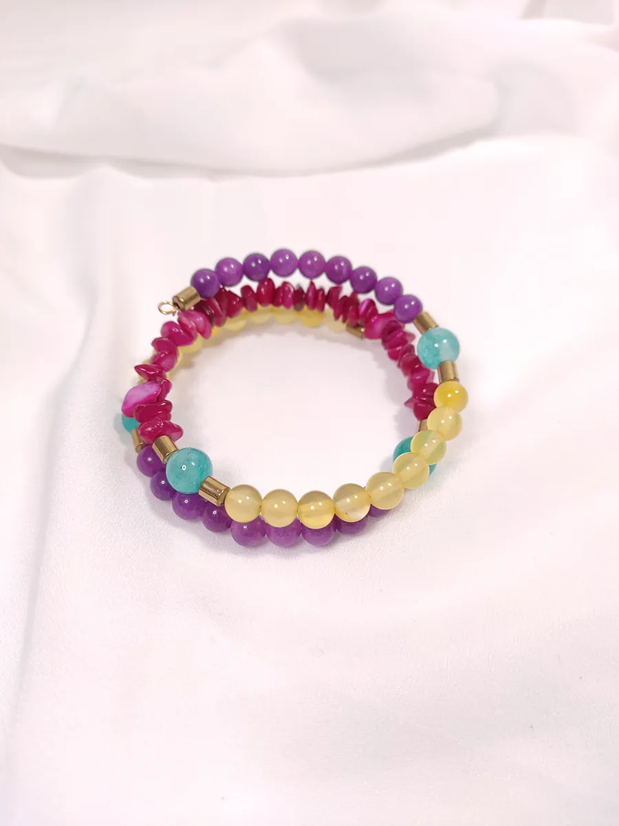 Βραχιόλι με σύρμα μνήμης νεφρίτη αχάτη αιματίτη & κοχύλι / 2 σειρές