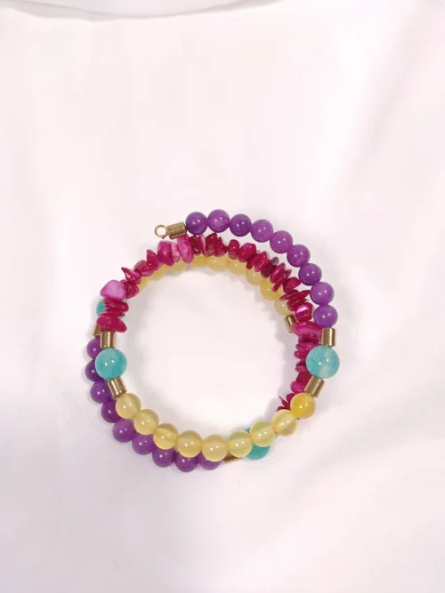 Βραχιόλι με σύρμα μνήμης νεφρίτη αχάτη αιματίτη & κοχύλι / 2 σειρές