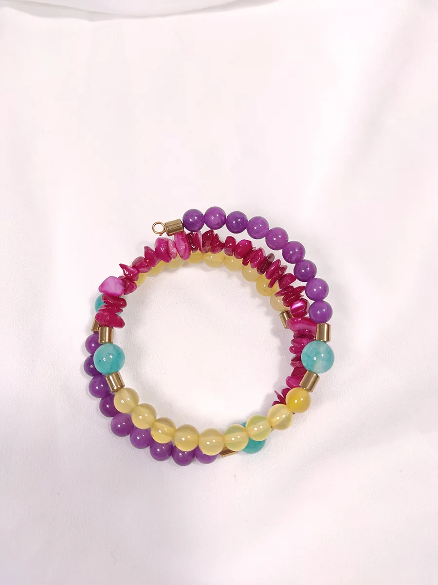 Βραχιόλι με σύρμα μνήμης νεφρίτη αχάτη αιματίτη & κοχύλι / 2 σειρές