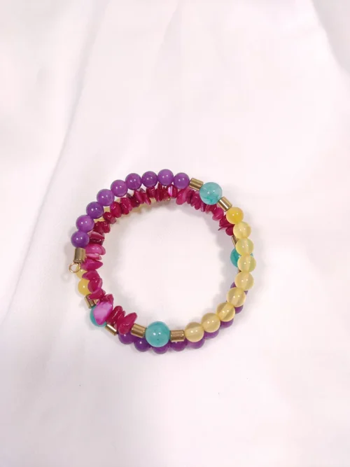 Βραχιόλι με σύρμα μνήμης νεφρίτη αχάτη αιματίτη & κοχύλι / 2 σειρές