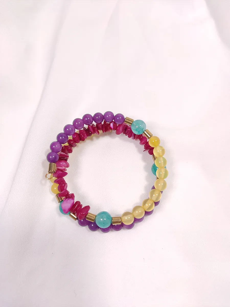 Βραχιόλι με σύρμα μνήμης νεφρίτη αχάτη αιματίτη & κοχύλι / 2 σειρές