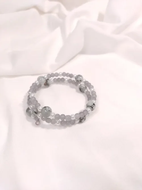 Χειροποίητο Ατσάλινο Βραχιόλι με Γκρι Γυάλινες Πέτρες σε Διπλή Σειρά | CHRISARTI