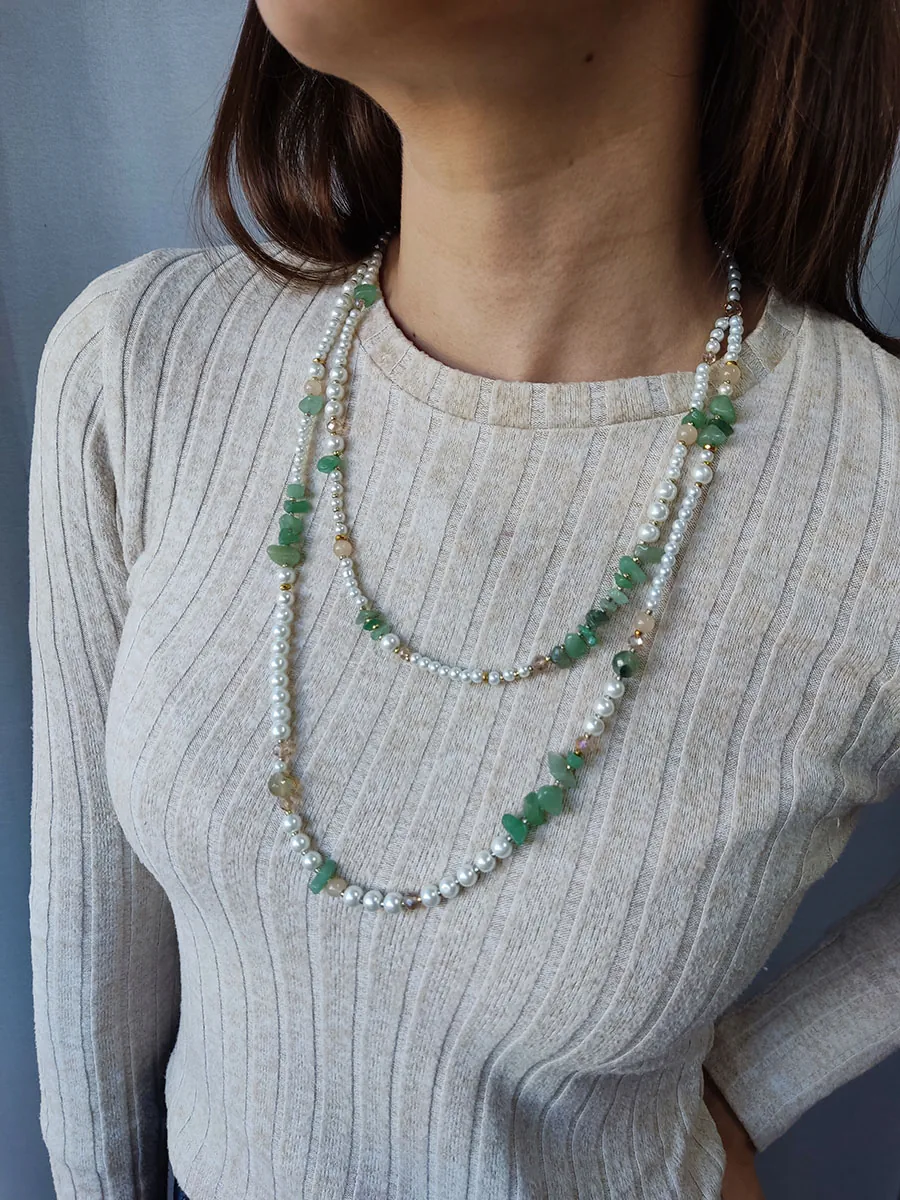 Κολιέ σετ από πράσινο αμαζονίτη & ημιπολύτιμους λίθους