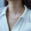 NECKLACE-0042 (2) Αλυσίδα ατσάλινη χρυσή με τιρκουάζ σμάλτο