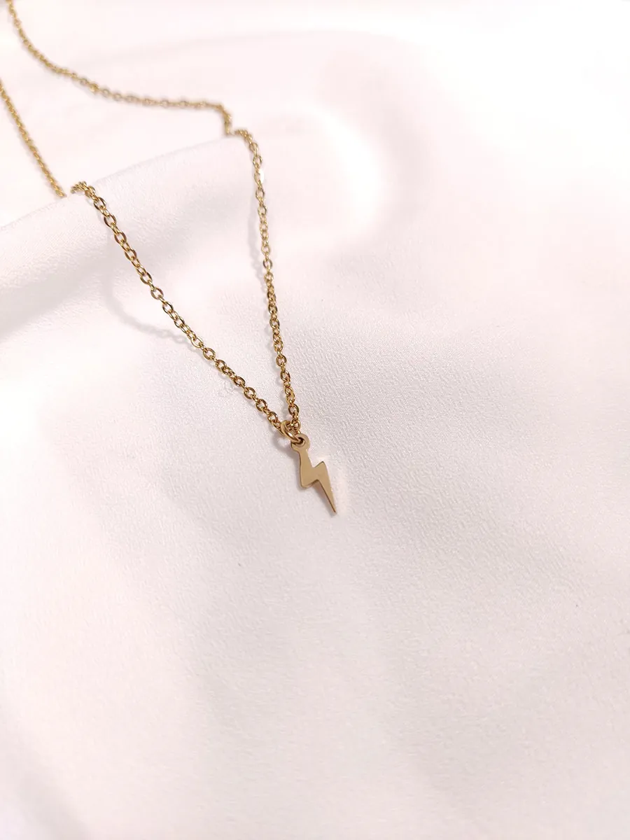 NECKLACE-0045 (1) Αλυσίδα ατσάλινη χρυσή με κεραυνό