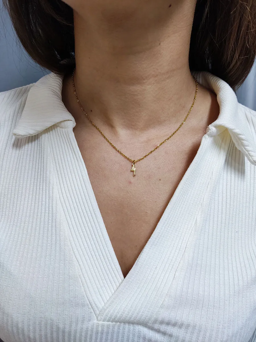 NECKLACE-0045 (1) Αλυσίδα ατσάλινη χρυσή με κεραυνό