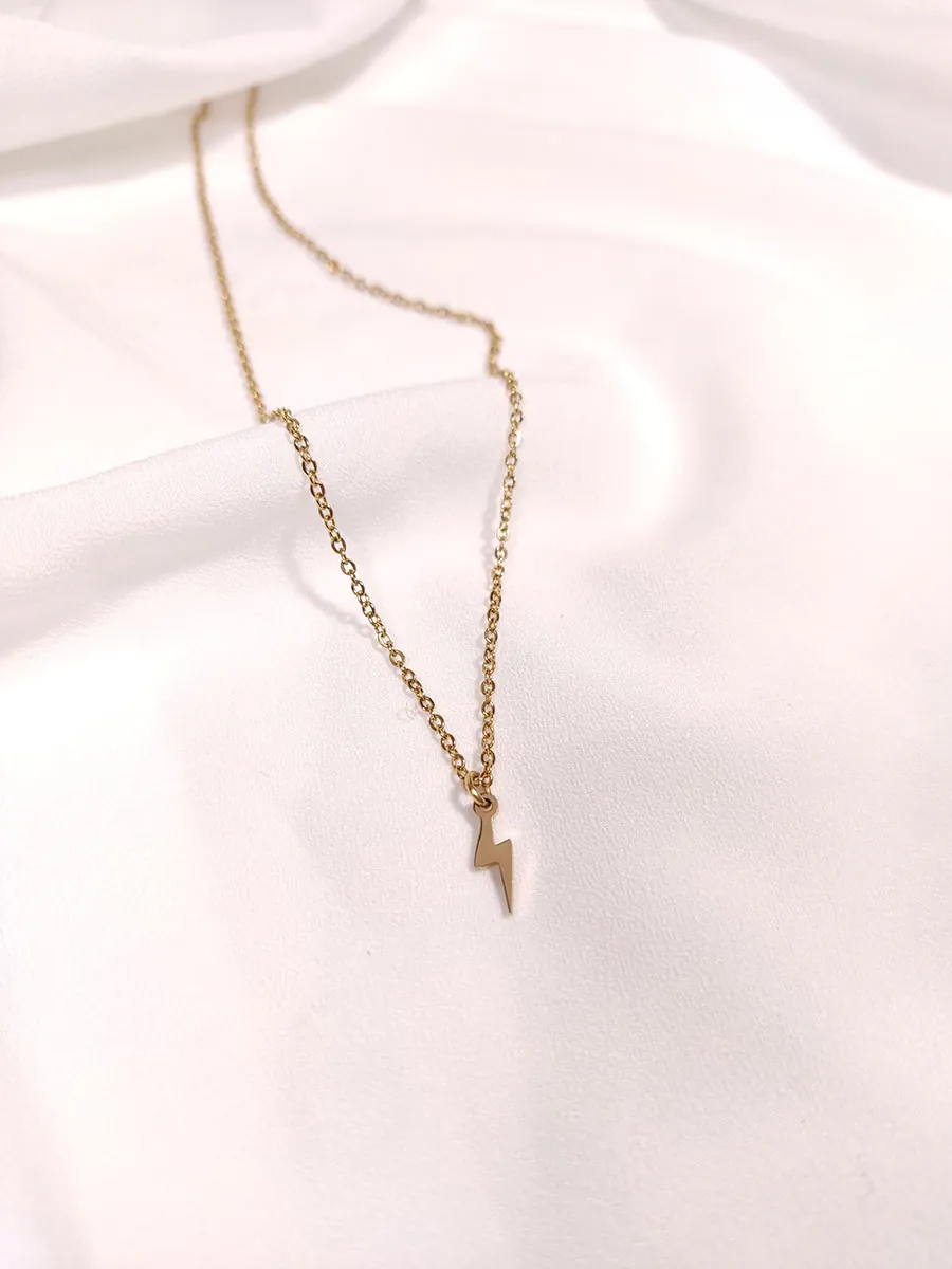 NECKLACE-0045 (2) Αλυσίδα ατσάλινη χρυσή με κεραυνό