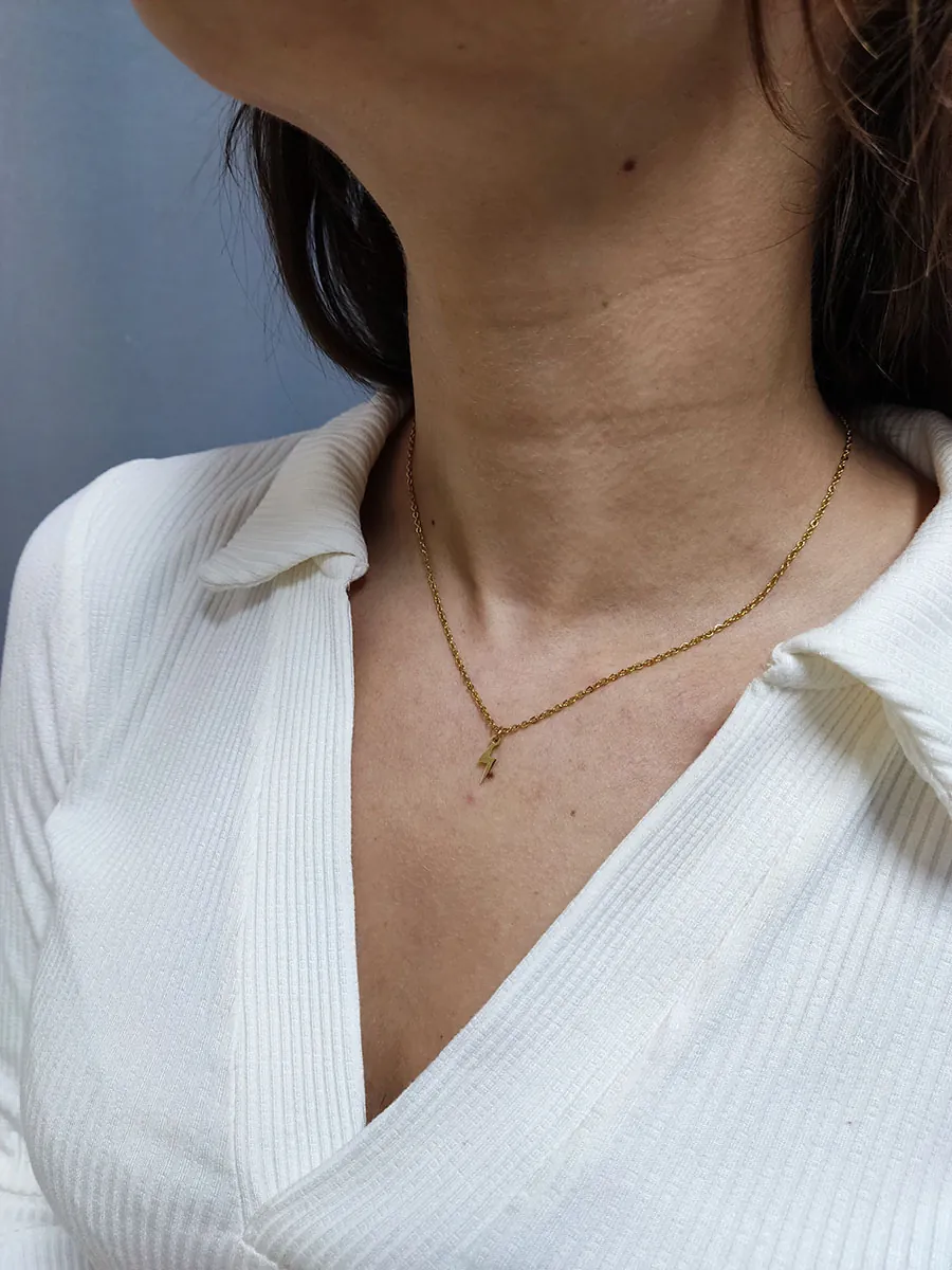 NECKLACE-0045 (4) Αλυσίδα ατσάλινη χρυσή με κεραυνό