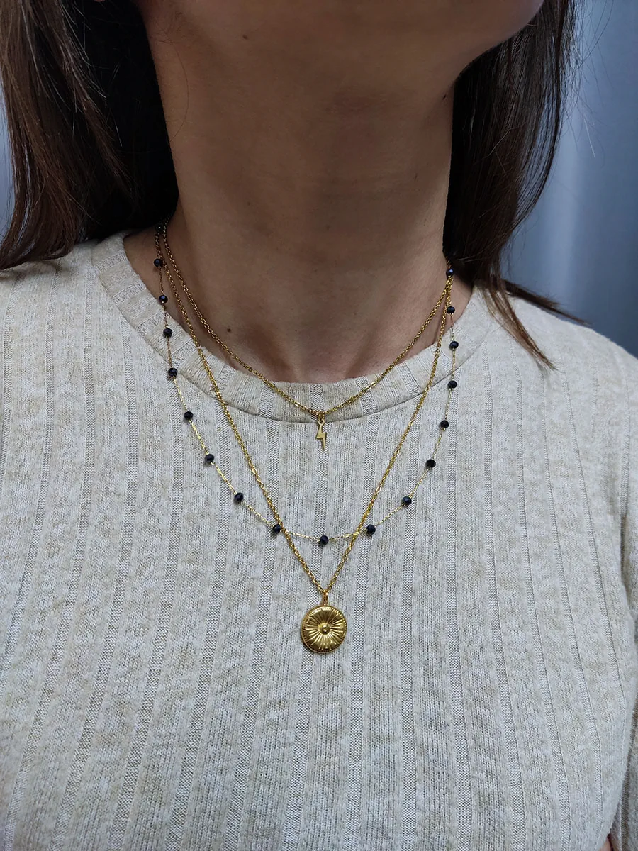 NECKLACE-0046 Αλυσίδα ατσάλινη χρυσή με κεραυνό