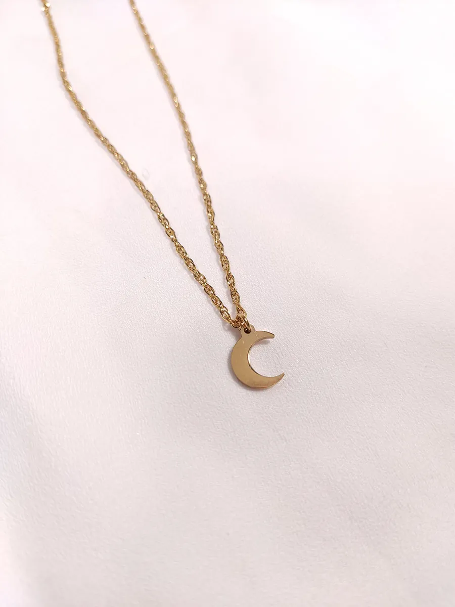 NECKLACE-0047 (1) Αλυσίδα ατσάλινη χρυσή με ημισέληνο