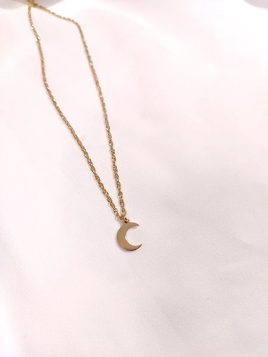 NECKLACE-0047 (2) Αλυσίδα ατσάλινη χρυσή με ημισέληνο