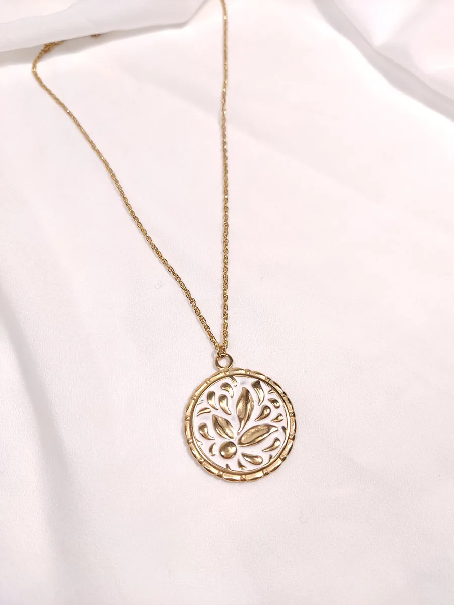 Αλυσίδα ατσάλινη χρυσή με στρογγυλό στοιχείο με σκαλιστά σχέδια