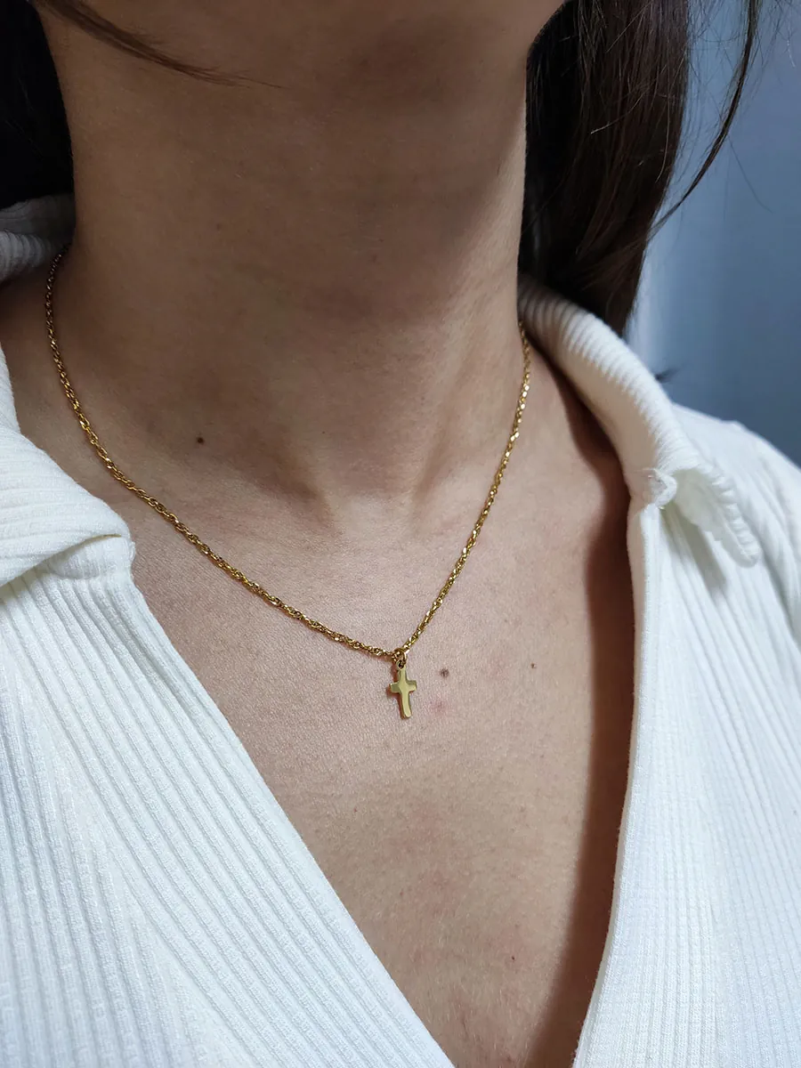 NECKLACE-0051 (2) Αλυσίδα ατσάλινη χρυσή με σταυρό