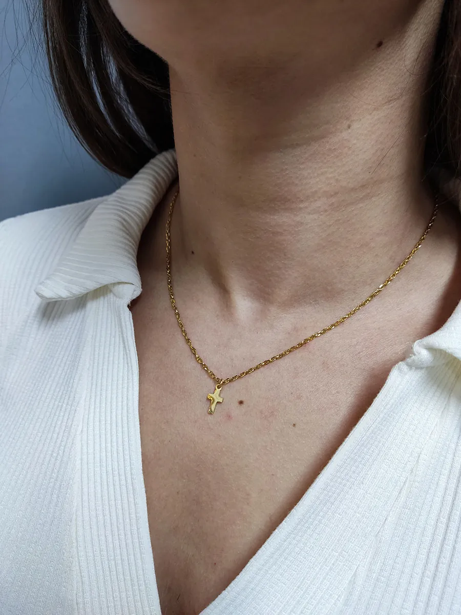 NECKLACE-0051 (3) Αλυσίδα ατσάλινη χρυσή με σταυρό