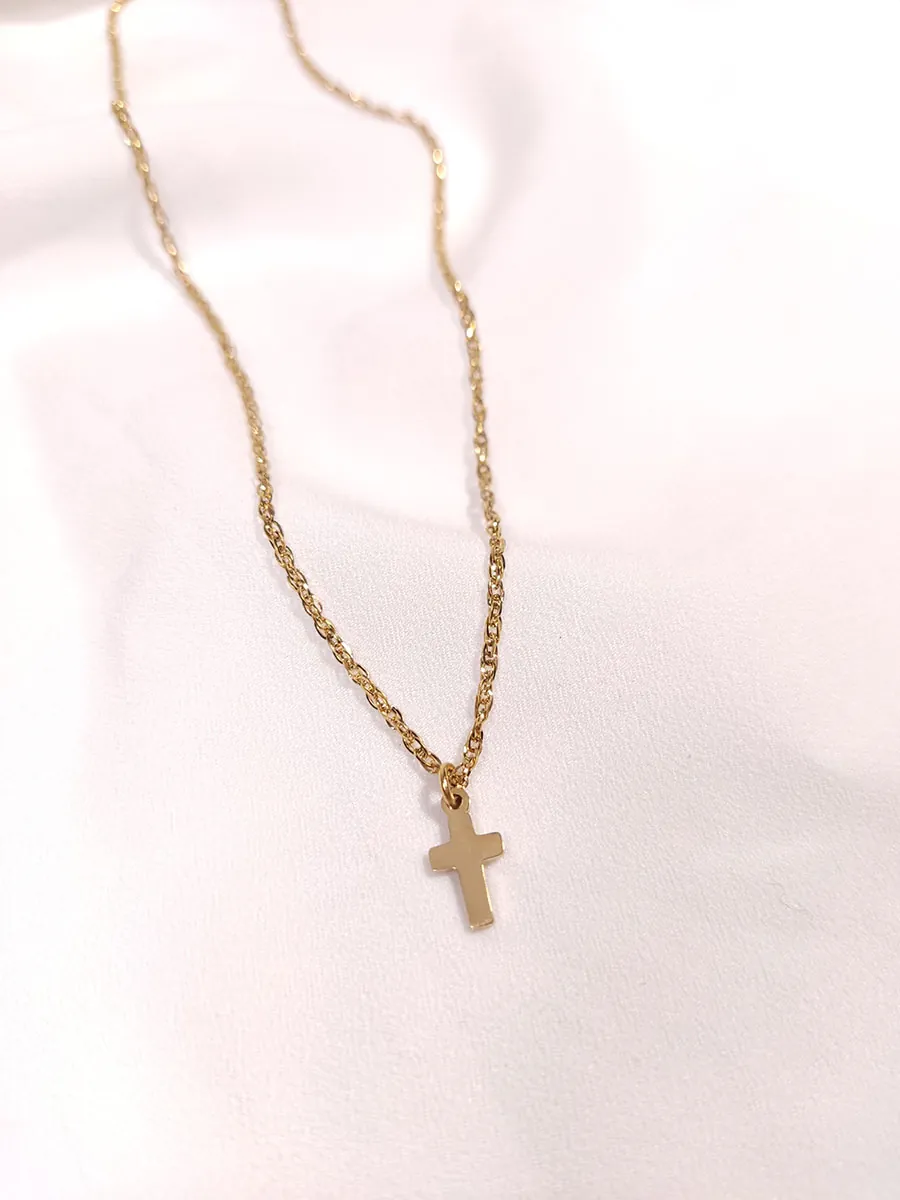 NECKLACE-0051 Αλυσίδα ατσάλινη χρυσή με σταυρό