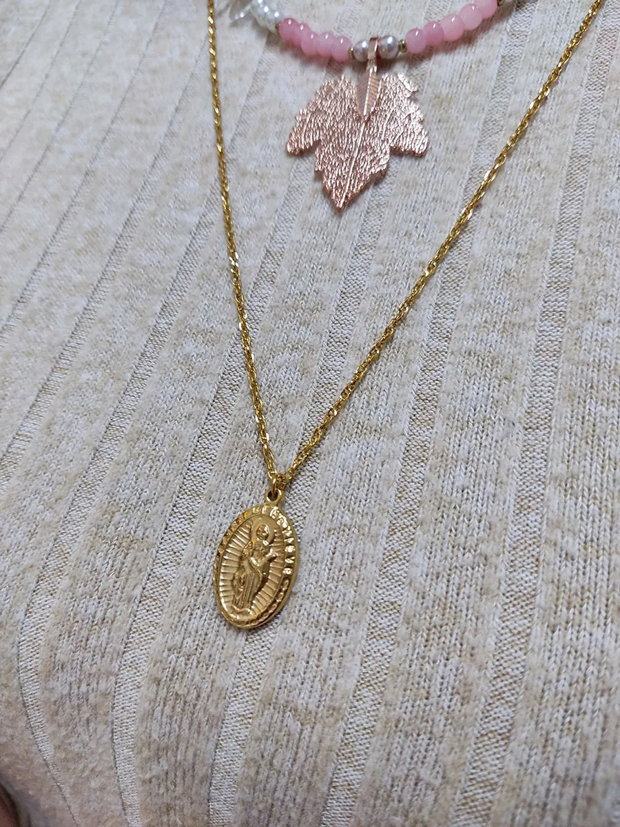 Αλυσίδα ατσάλινη χρυσή με οβάλ στοιχείο με αγιογραφία