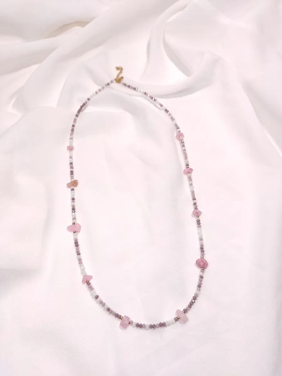 Κολιέ με λιλά κρύσταλλα & ροζ χαλαζία