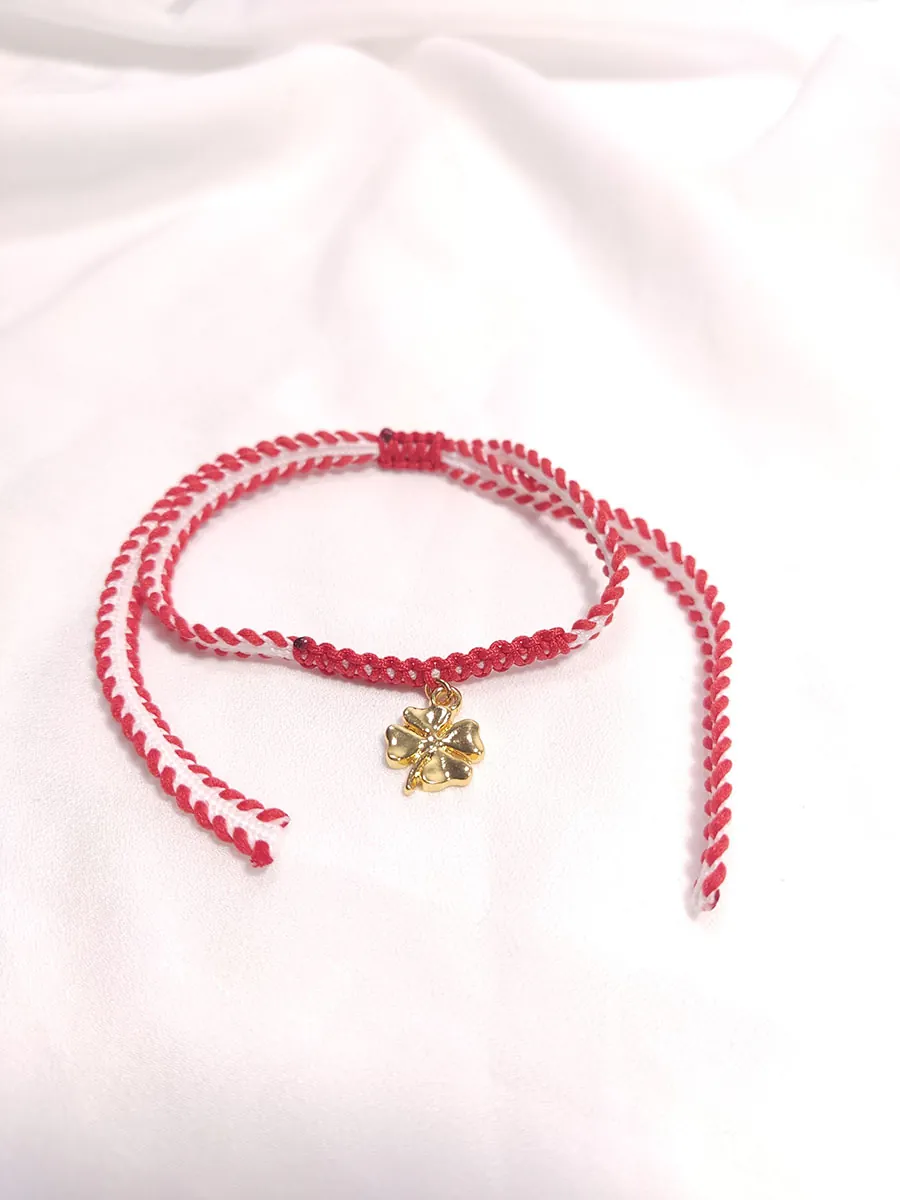 MARCHBR-0003 (1) Βραχιόλι Μαρτάκι με κρεμαστό χρυσό τετράφυλλο τριφύλλι