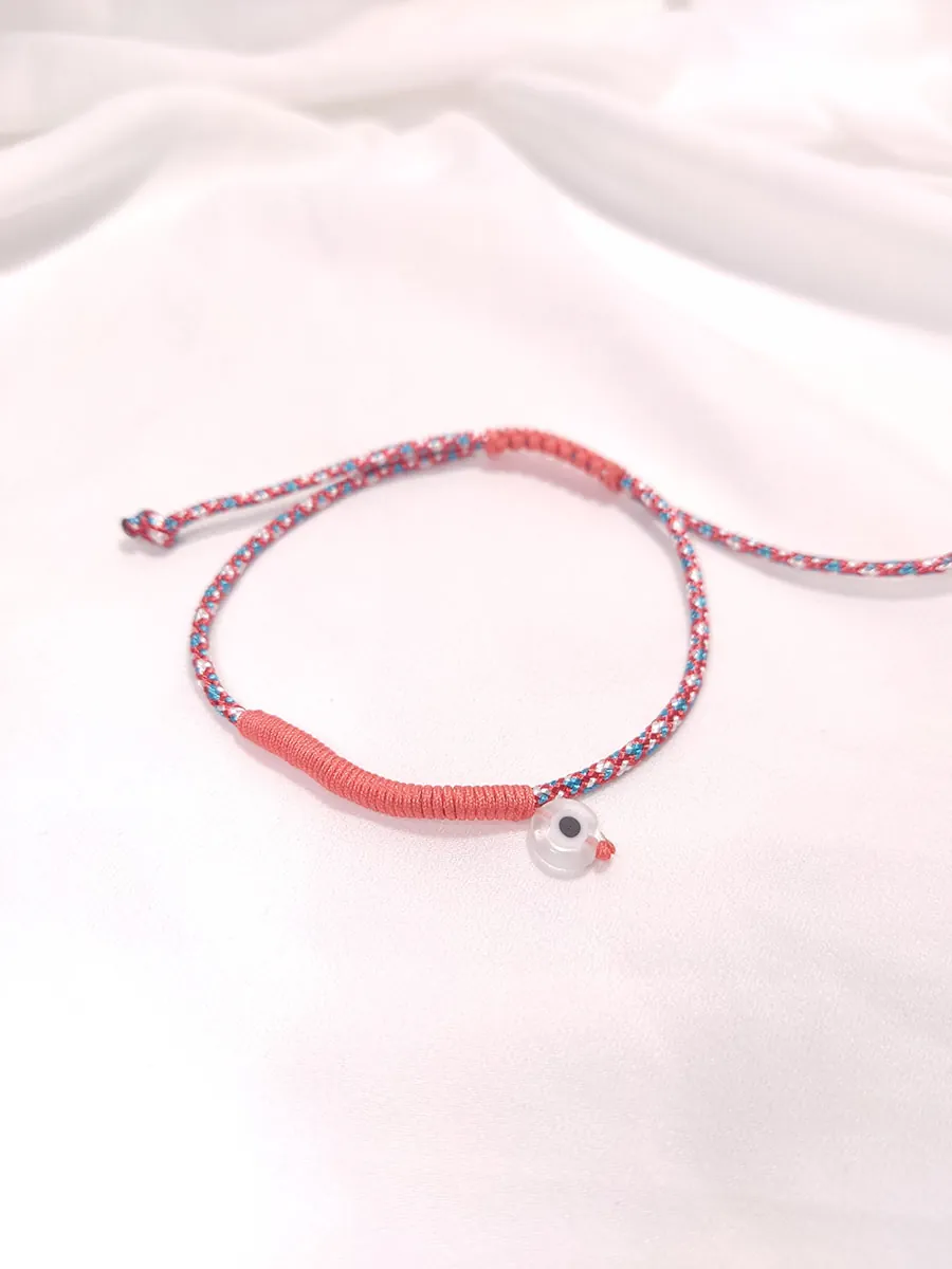MARCHBR-0009 (1) Βραχιόλι Μαρτάκι με κοραλί κορδόνι & ματάκι