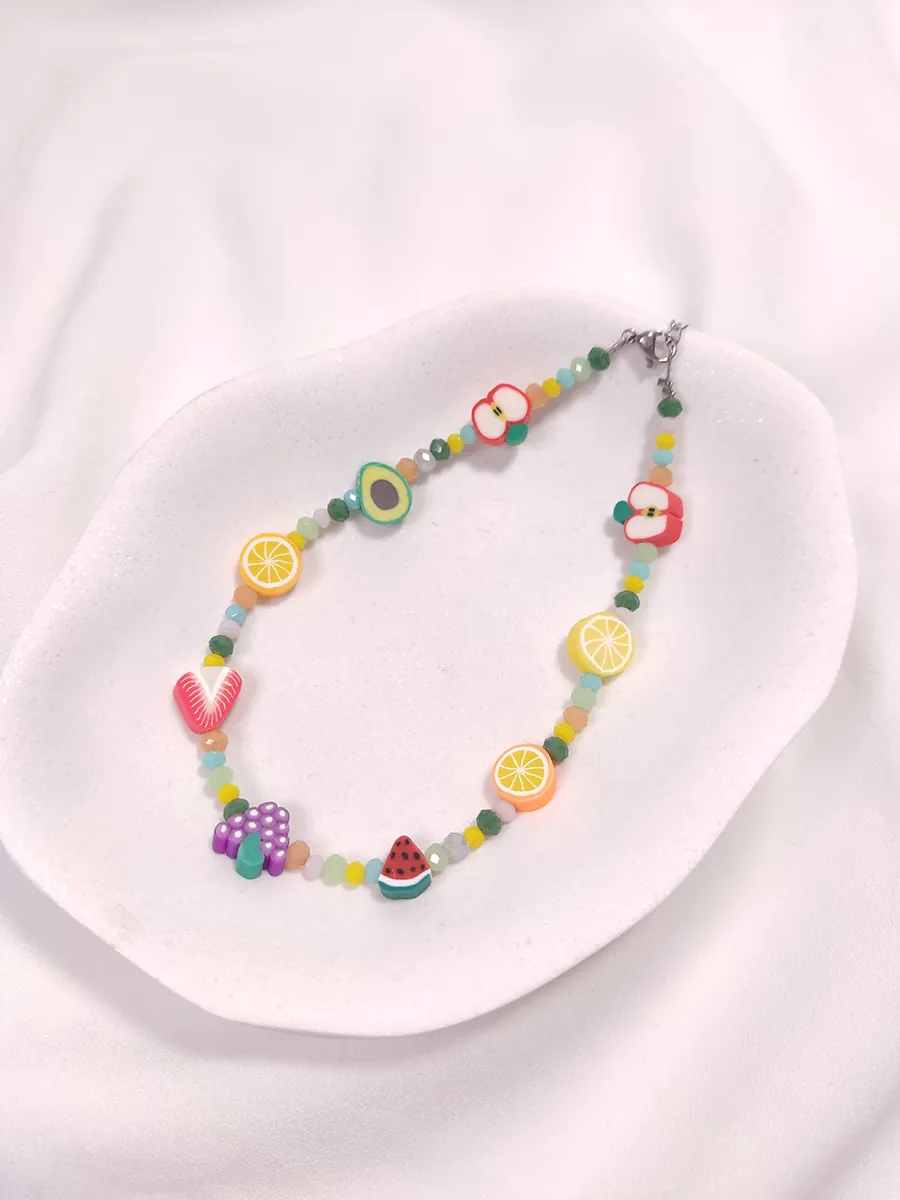 ANKLET-0004 Βραχιόλι ποδιού με φρουτάκια fimo & κρύσταλλα