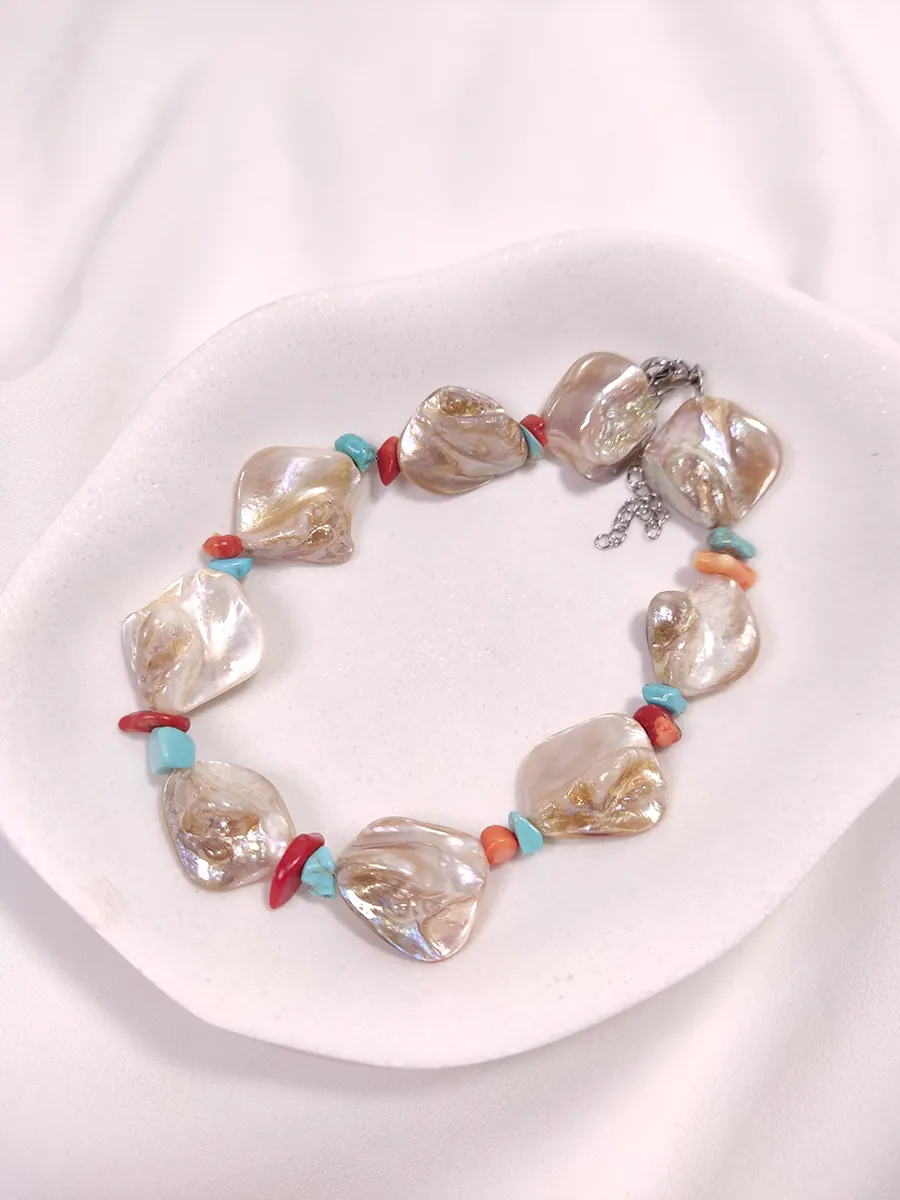 Βραχιόλι ποδιού με κοράλλι τιρκουάζ & φίλντισι