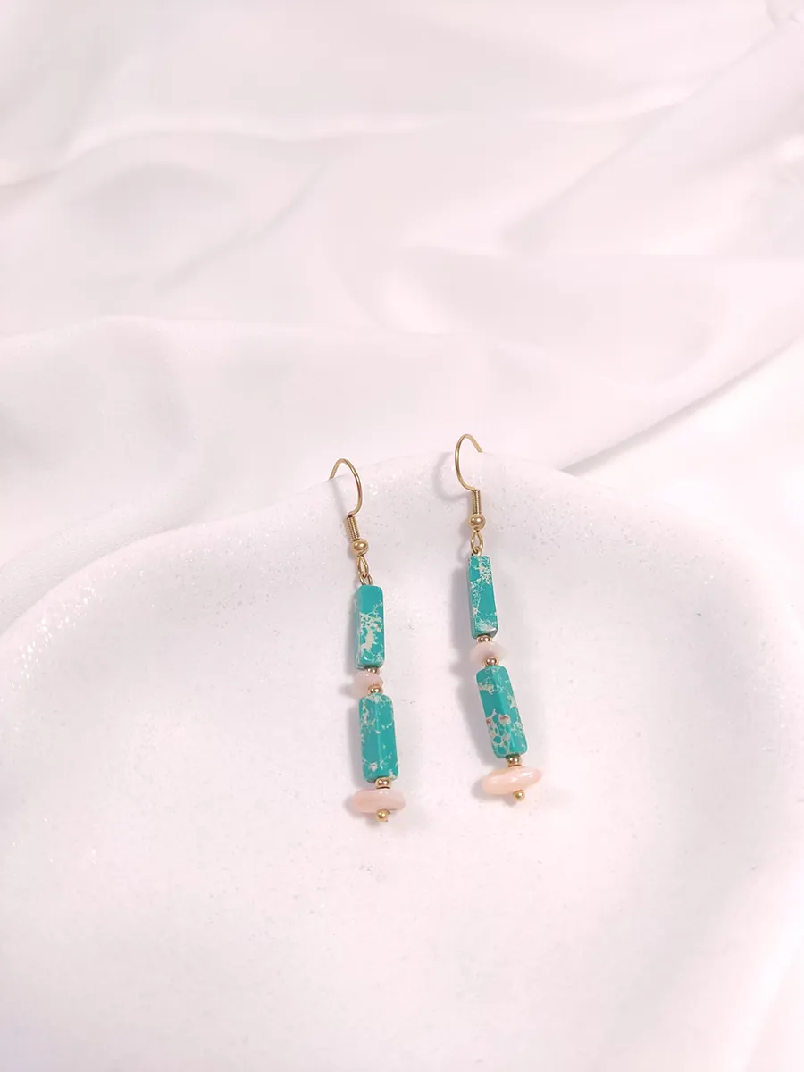 EARRING-0003 Σκουλαρίκια με πράσινο χαολίτη & ροζ κοχύλι