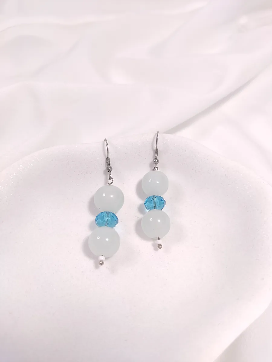 EARRING-0043 Σκουλαρίκια με γαλάζιες χάντρες & κρύσταλλα