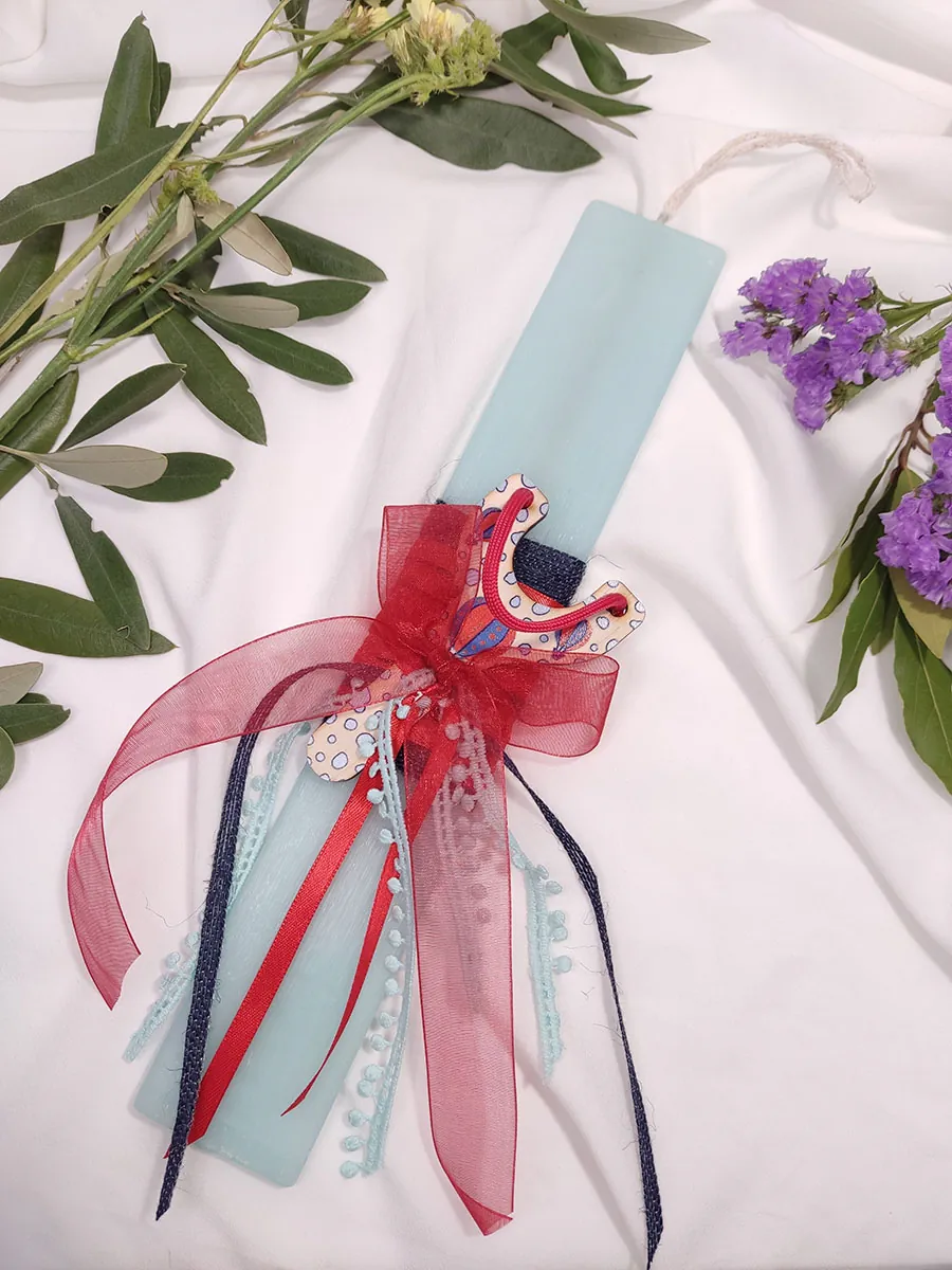 Λαμπάδα σιέλ με ξύλινη σφεντόνα