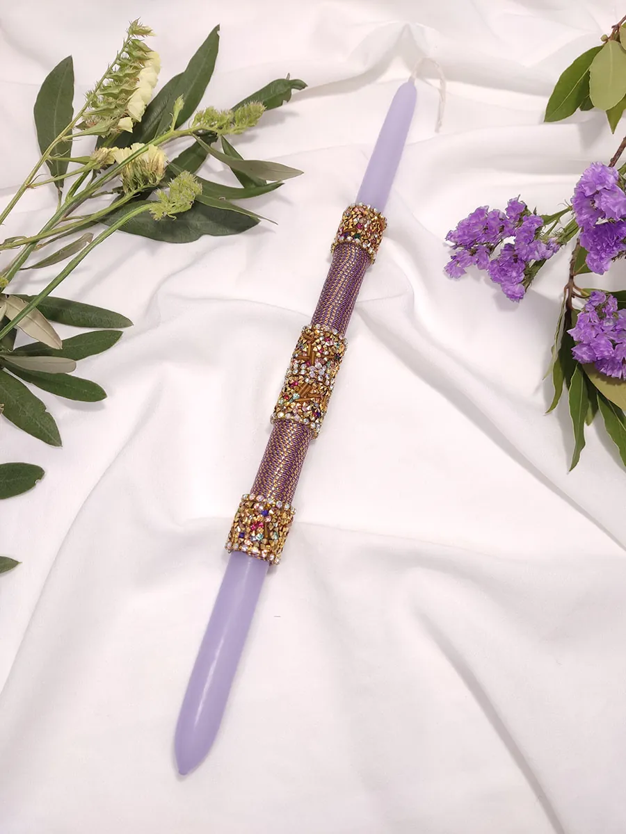 Λαμπάδα λιλά με τρέσα από στρας