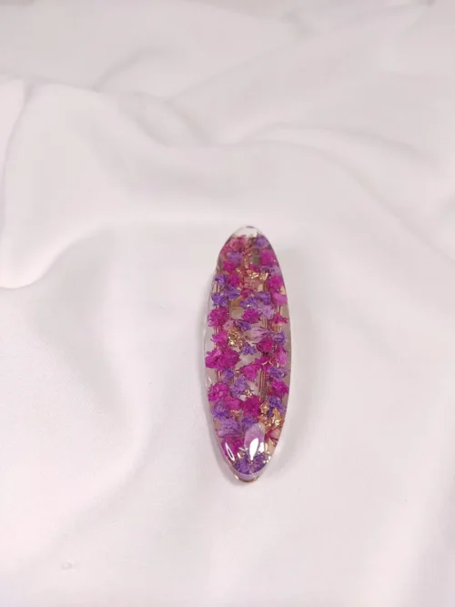 Κλιπ μαλλιών οβάλ με μοβ & ροζ γυψοφίλη