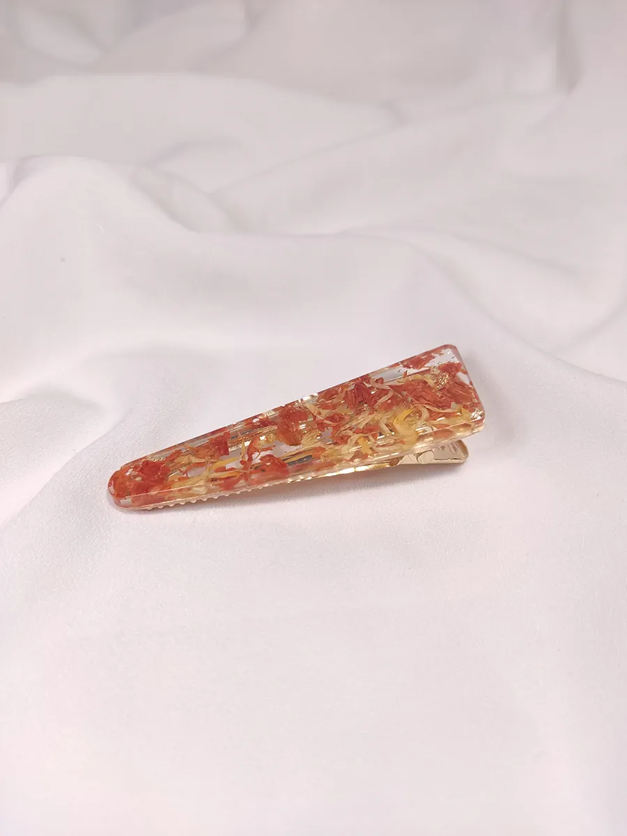 Κλιπ μαλλιών με πορτοκαλί & κίτρινα πέταλα