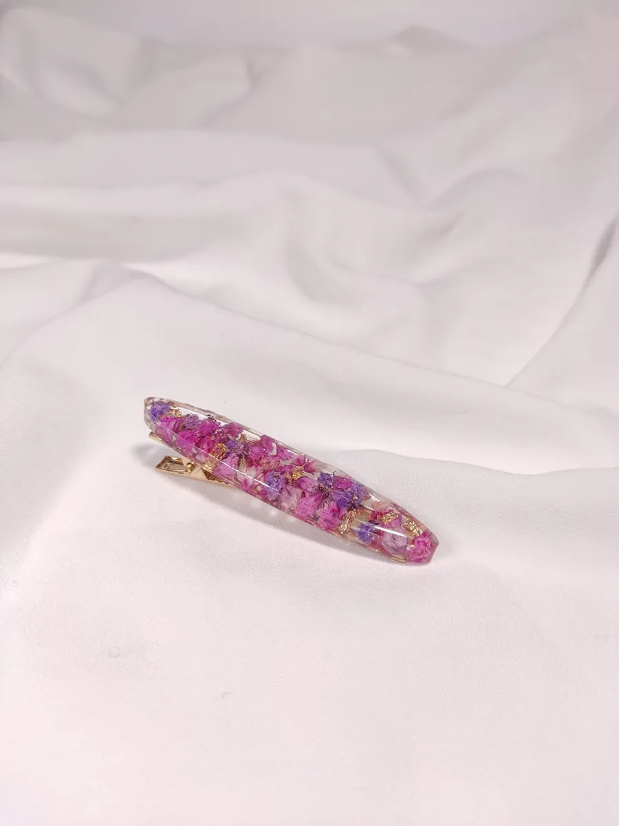 Κλιπ μαλλιών λεπτό με μοβ & ροζ λουλούδια