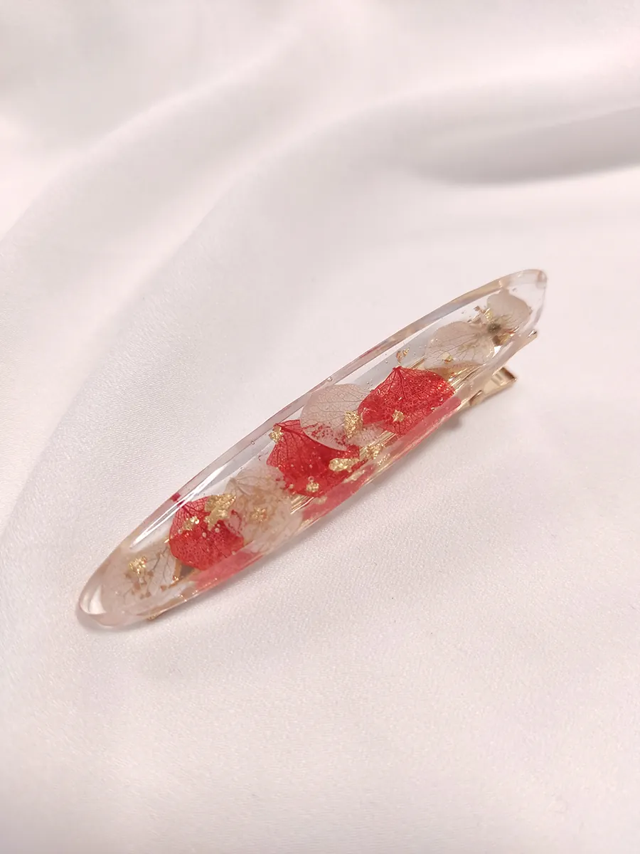 HAIRACCESSORIES-0012 (3) Κλιπ μαλλιών με κόκκινα & λευκά πέταλα ορτανσίας