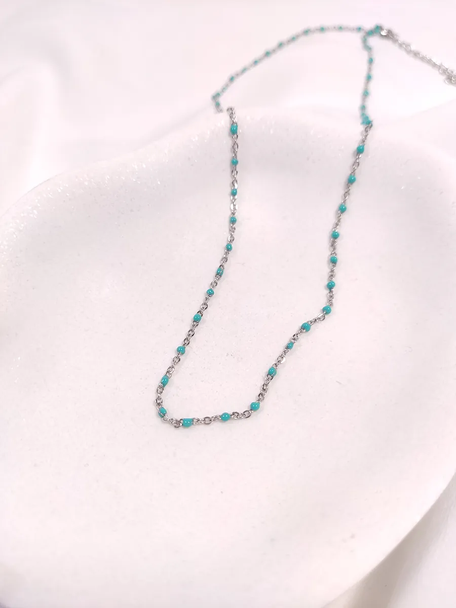 Αλυσίδα ατσάλινη ασημί με τιρκουάζ σμάλτο
