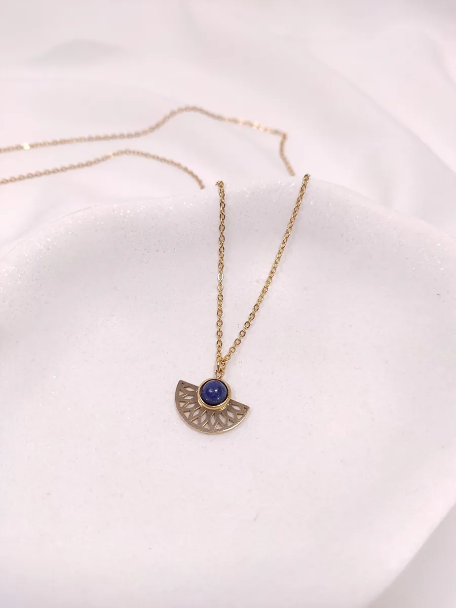 Αλυσίδα ατσάλινη χρυσή με ημικύκλιο με μπλε πέτρα