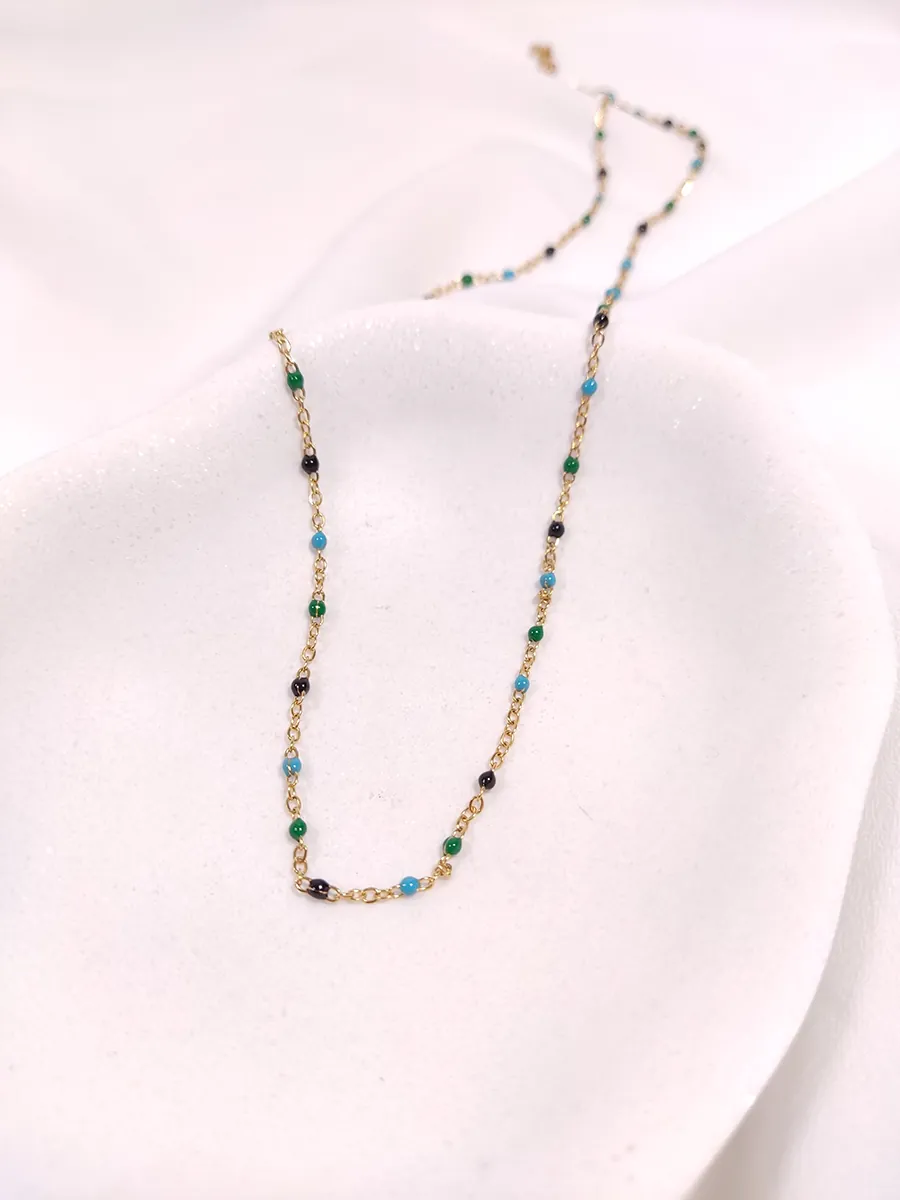 Αλυσίδα ατσάλινη χρυσή με πράσινο σμάλτο