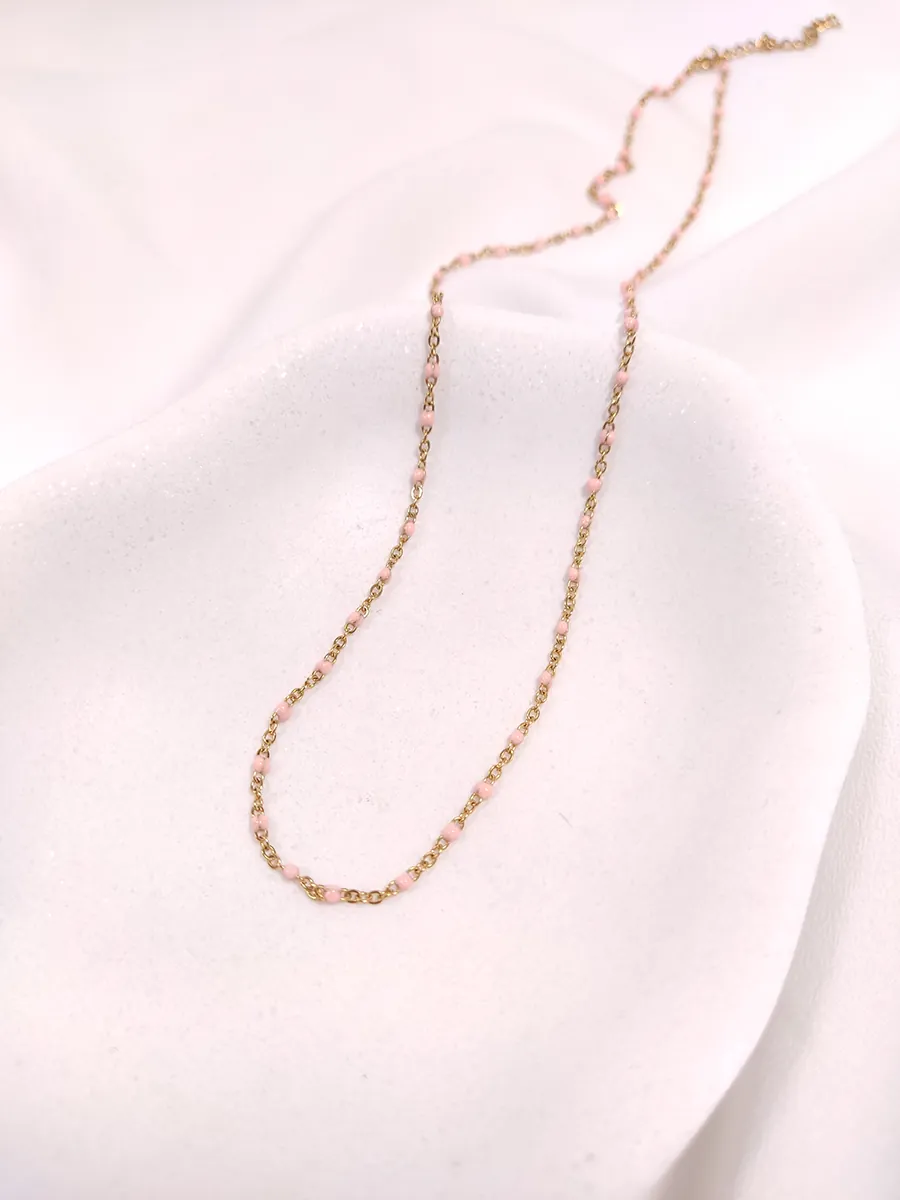 Αλυσίδα ατσάλινη χρυσή με ροζ σμάλτο
