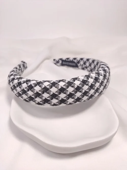 Στέκα μαλλιών από καρό ύφασμα ασπρόμαυρο