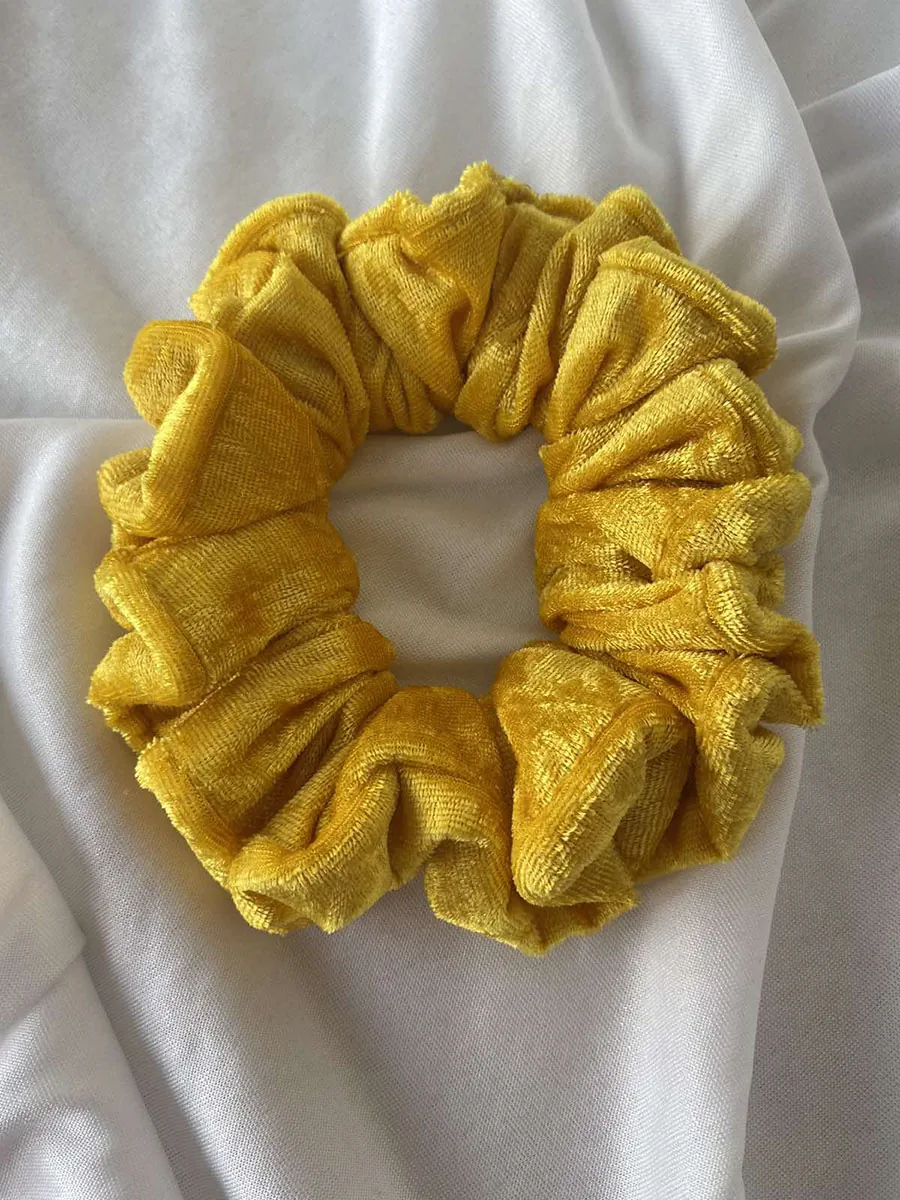 Scrunchie Λάστιχο μαλλιών βελούδινο κίτρινο Large