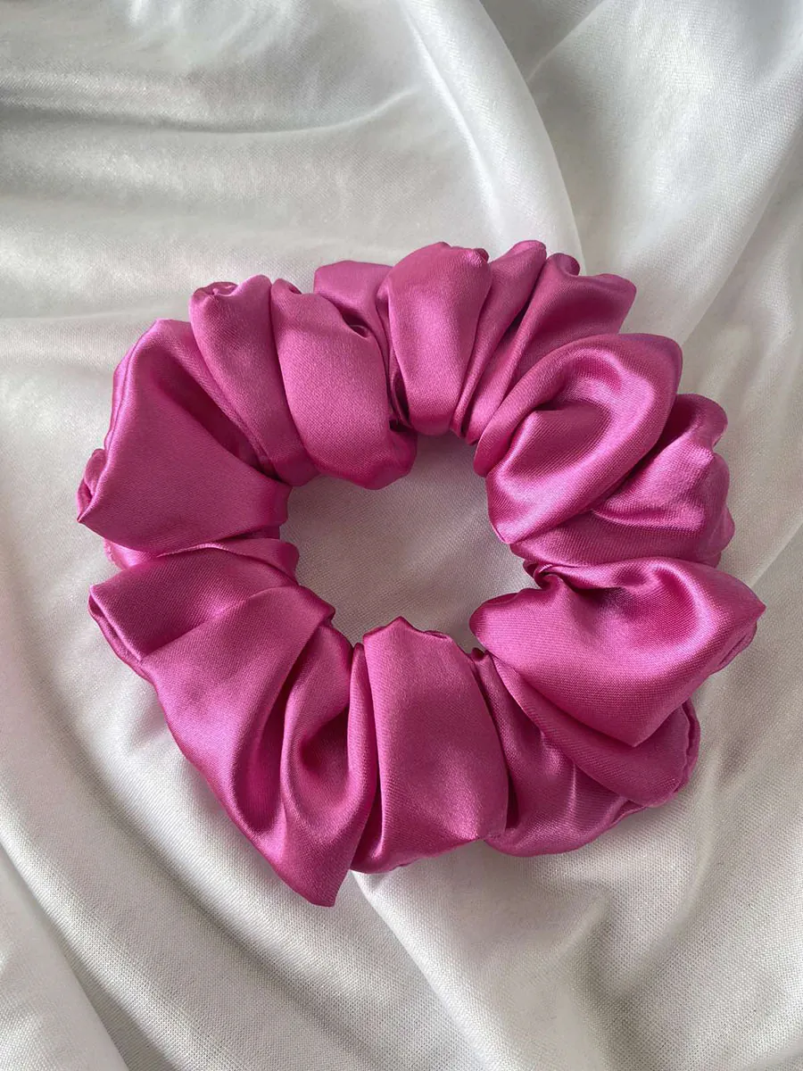SCRUNCHIES-0032 Scrunchie Λάστιχο μαλλιών σατέν φούξια