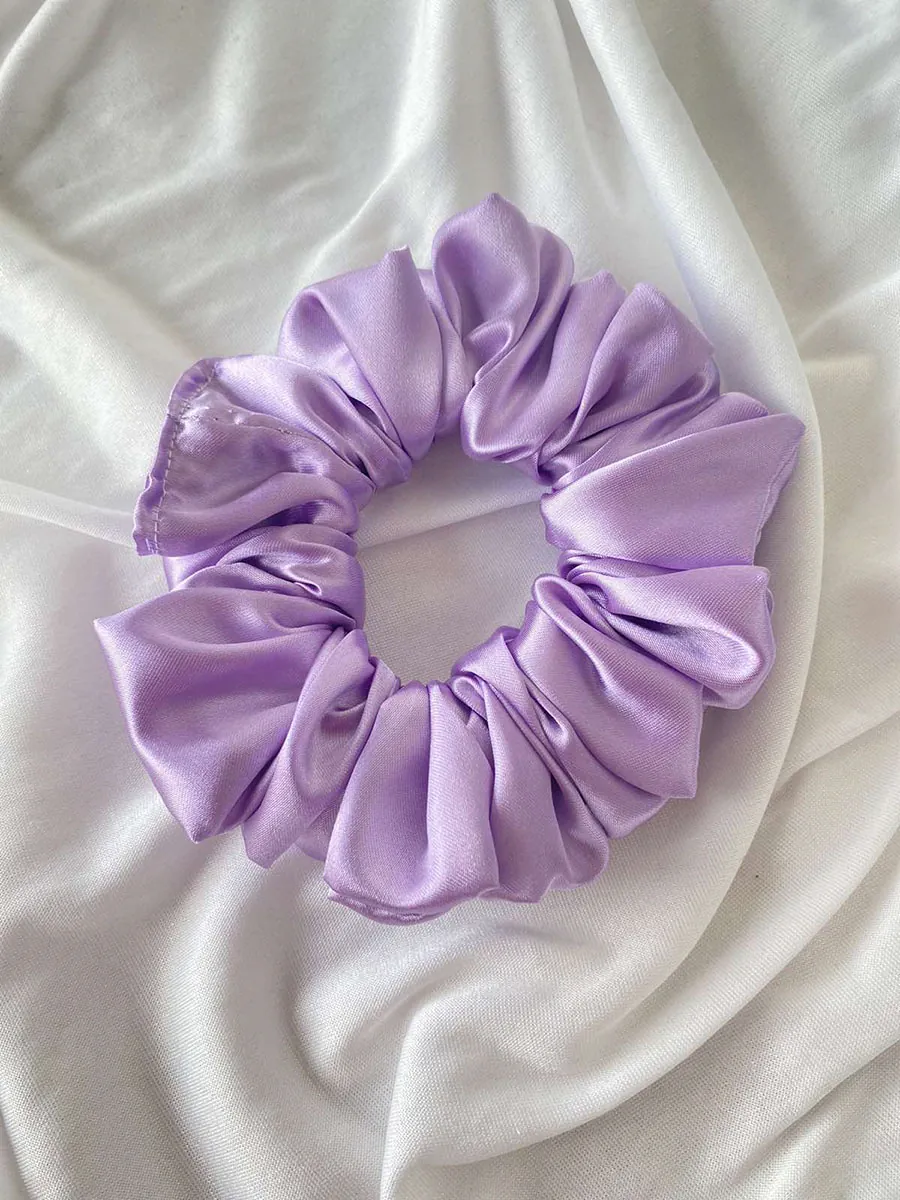 Scrunchie Λάστιχο μαλλιών σατέν λιλά 2 μεγέθη